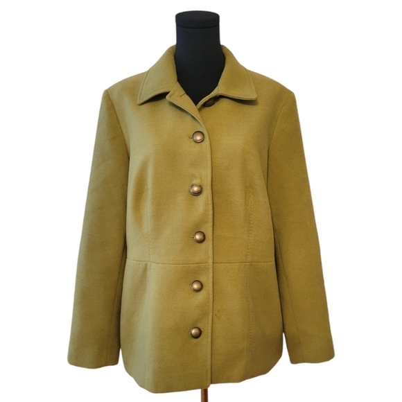 Coldwater Creek Pea Green Button Up Coat Size 16 - Picture 1 of 4
